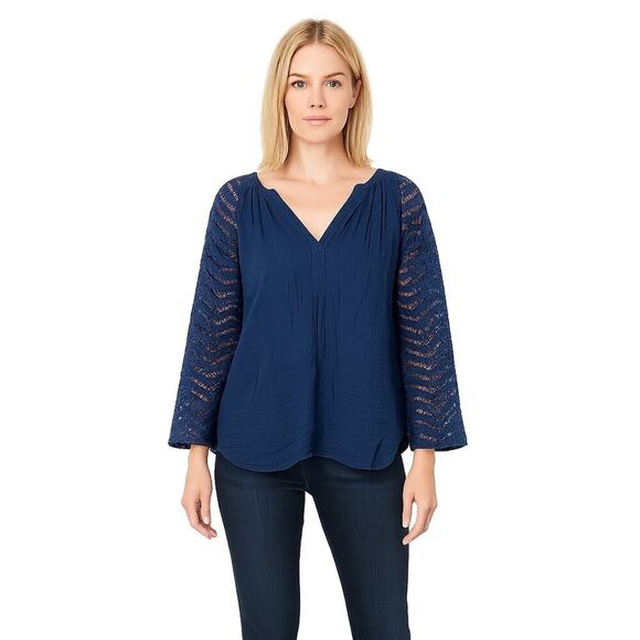 2/$30 Red Haute Crochet Pointelle-Knit Sleeve Blouse Navy XS #A0259 TRB2 - Picture 1 of 8